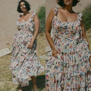 Doen Serenade ruffle tiered silk maxi dress in fleur du matin Large
